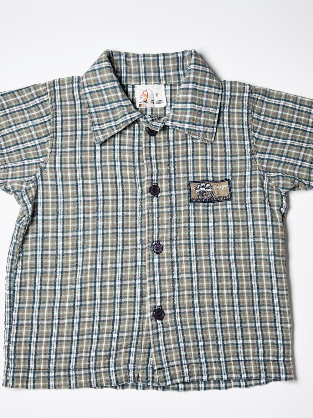 Rare True Textured Vintage Plaid Short Sleeve Button Down Shirt 2T Granby Canada